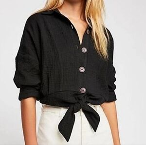 Free People Sunstreaks Tie Front Top - Black